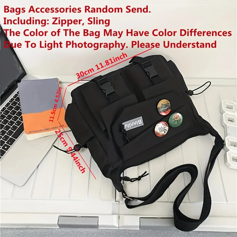 Nylon Messenger Bag Men Shoulder Bag Trendy Men's Messenger Bag, Student School Bag, Solid Color Crossbody Bags for Men Handbag