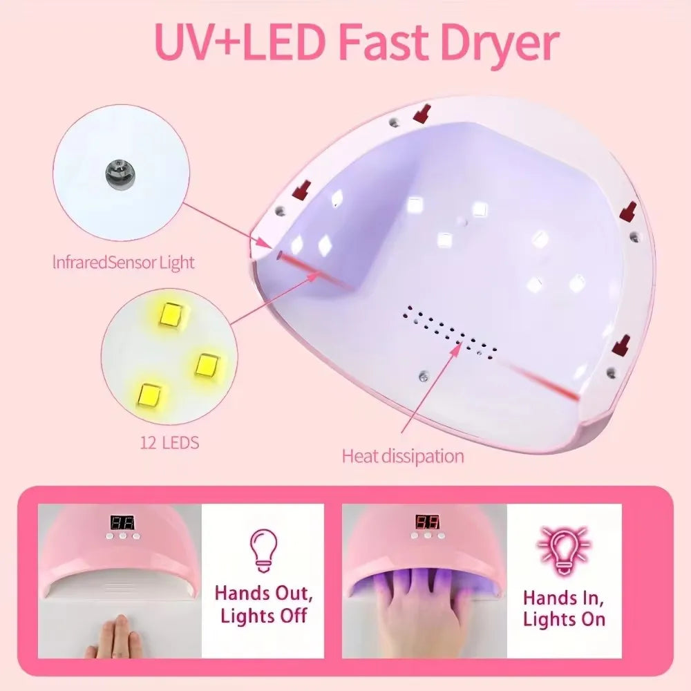 Kit with UV LED Nail Lamp Gel Manicure Dryer Lamp Acrylic Starter Set