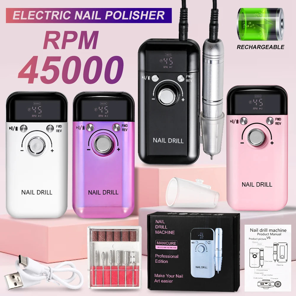 Professional Electric Nail Drill Rechargeable Polisher with LCD Screen