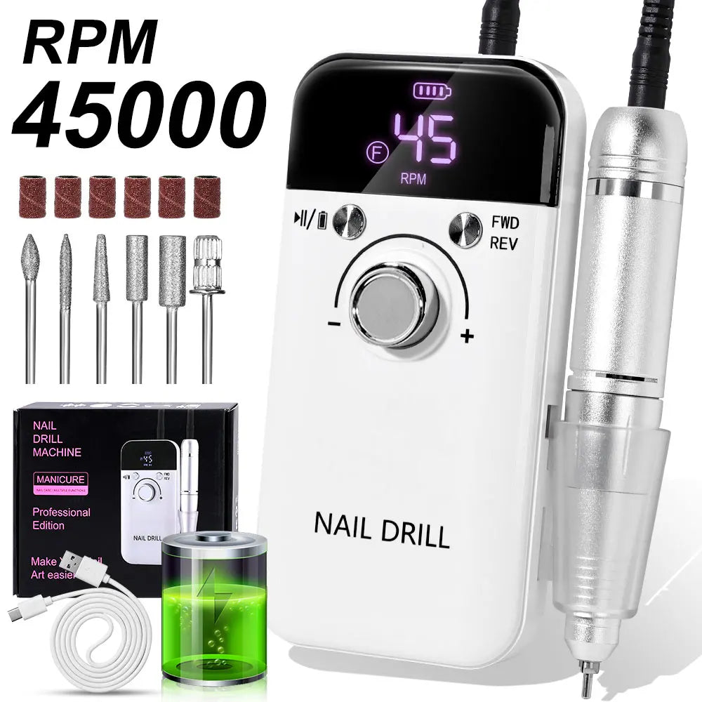 Professional Electric Nail Drill Rechargeable Polisher with LCD Screen