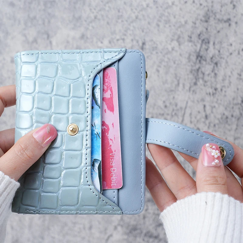 Mini Crocodile Print Clutch Wallet, Short Credit Card Holder, Women's Card Case & Coin Purse