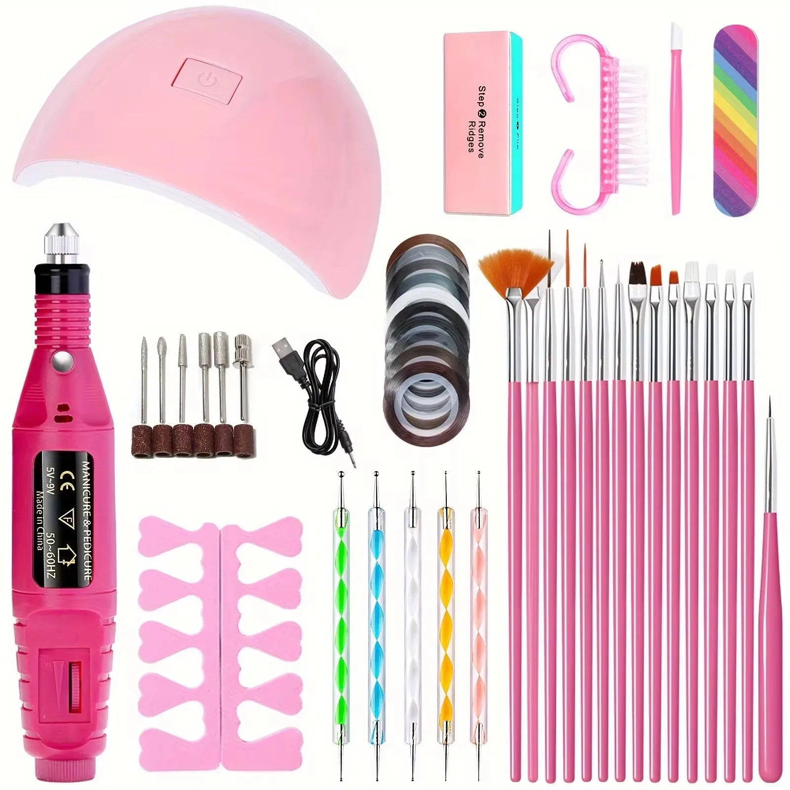 Kit with UV LED Nail Lamp Gel Manicure Dryer Lamp Acrylic Starter Set