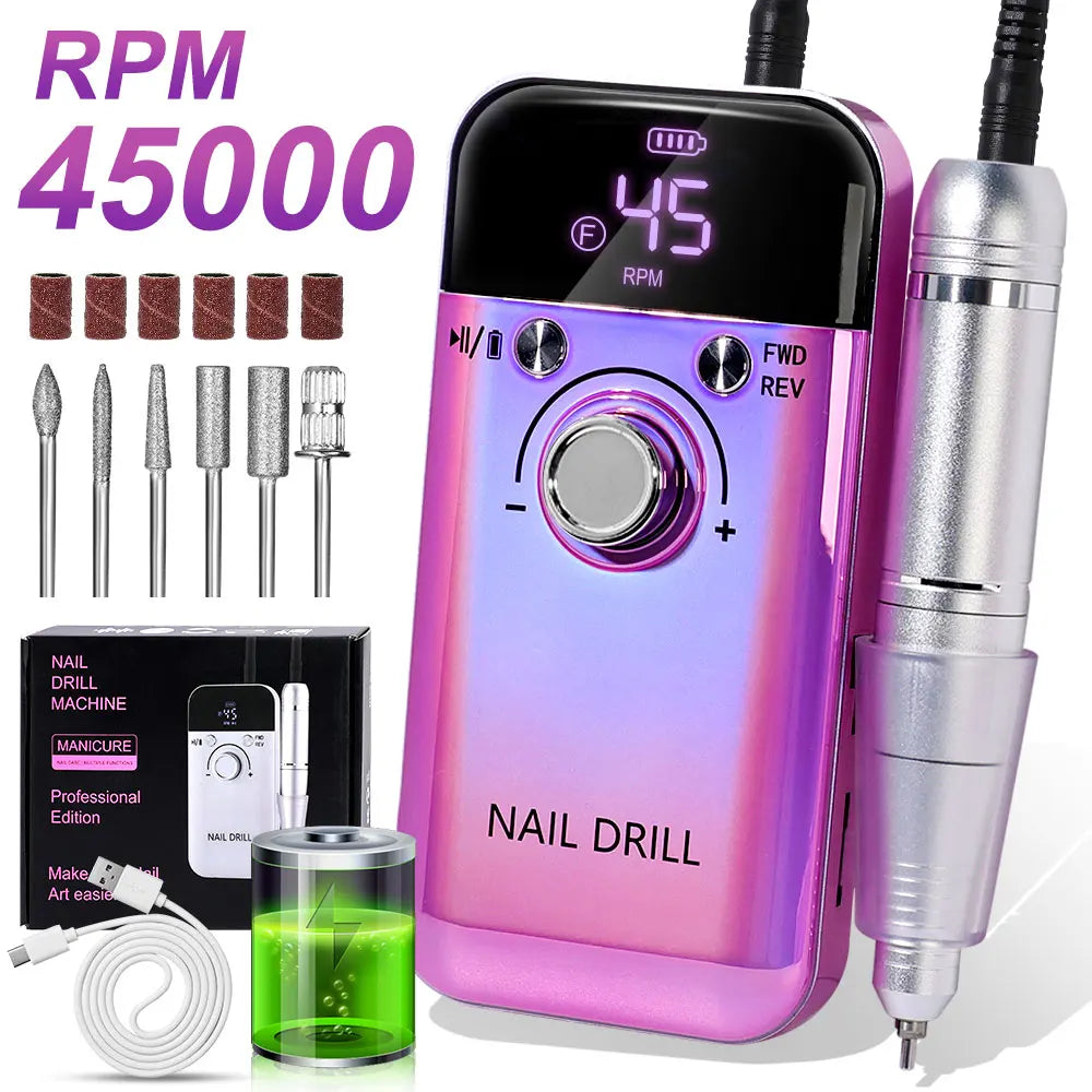 Professional Electric Nail Drill Rechargeable Polisher with LCD Screen