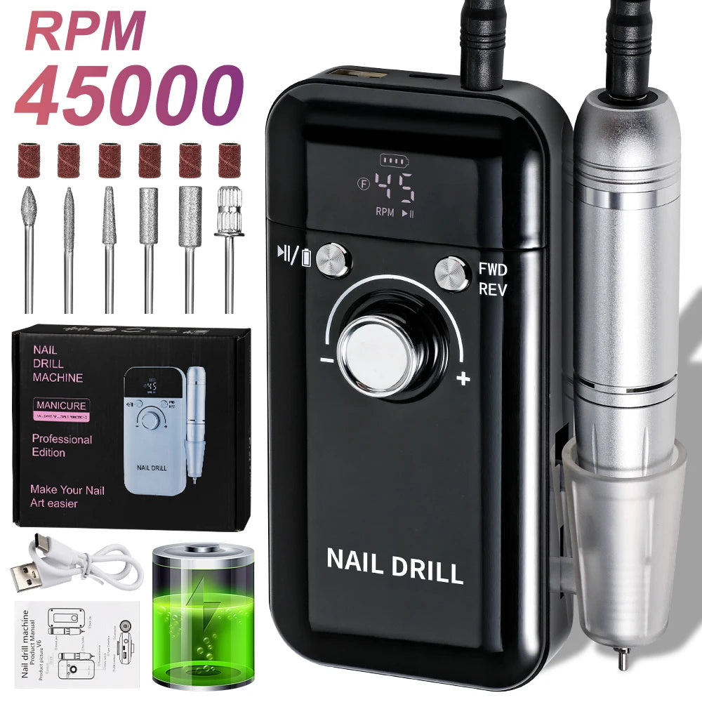 Professional Electric Nail Drill Rechargeable Polisher with LCD Screen