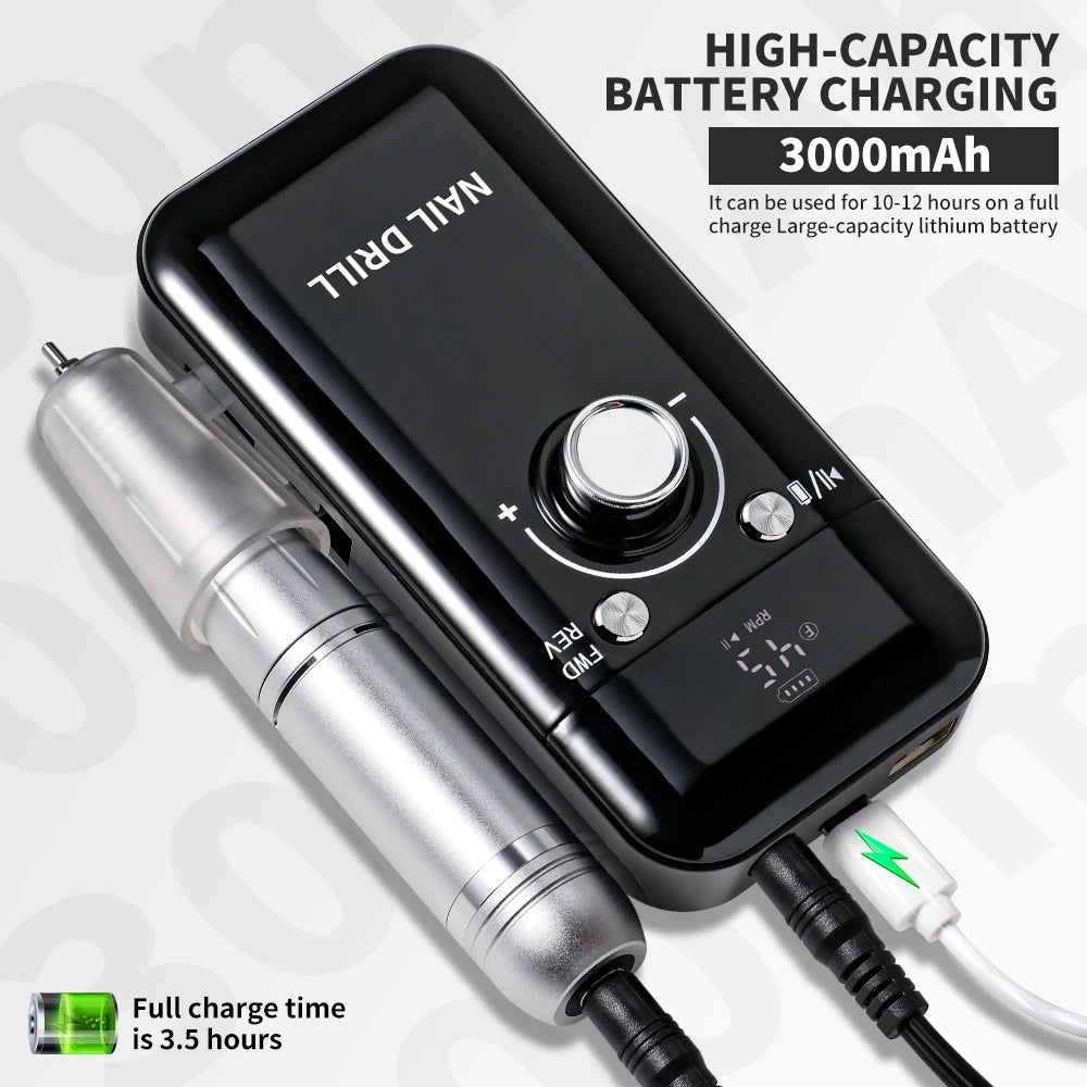 Professional Electric Nail Drill Rechargeable Polisher with LCD Screen