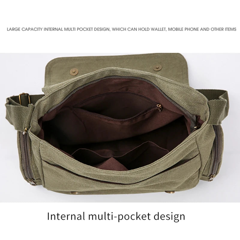 Playful Pattern Women's Bag Multiple Pockets Green Canvas Messenger Bag Zipper&Hasp Shoudler Bag For Women Commuting
