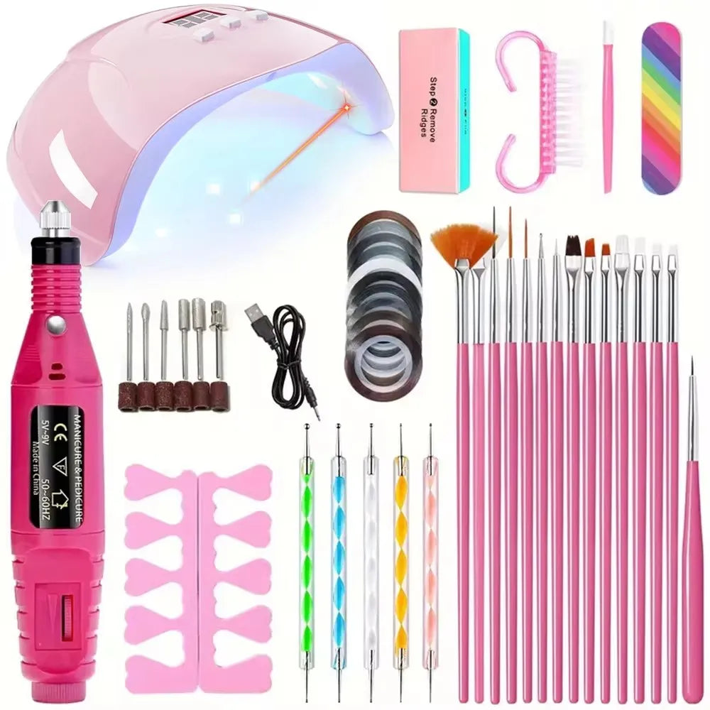 Kit with UV LED Nail Lamp Gel Manicure Dryer Lamp Acrylic Starter Set